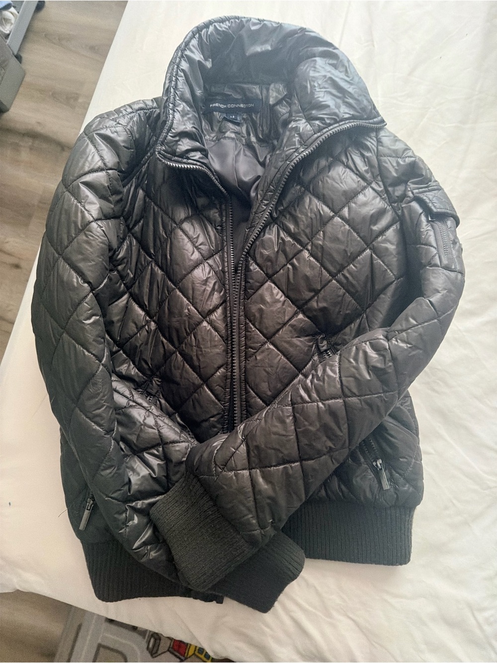 French Connection Black Quilted Bomber Jacket